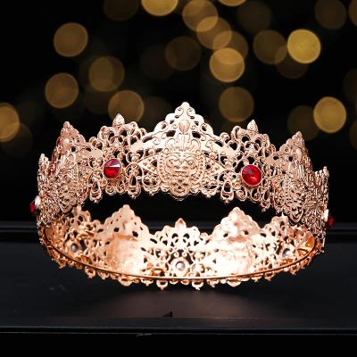 China Custom Head King and Queen Tiara Diamond African Gold Alloy+Rhinestone Metal Crown Men Party For Hat Crown for sale