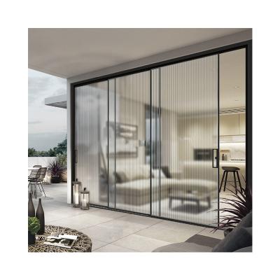 China MOKK Slim Triple Sliding Glass Partition Door Contemporary Interior Aluminum Manual Modern Aluminum Glass Narrow Sliding Door for sale