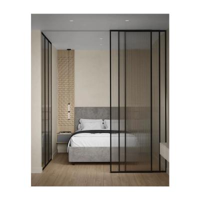 China MOKK Modern Minimalism Style Frame Less Tempered Interior Bedroom Aluminum Cloakroom Glass Doors Sliding Partition Doors for sale