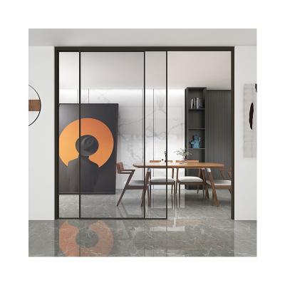 China MOKK Modern Aluminum Three Way Sliding Glass Doors Narrow Thin Frame Sliding Door for sale