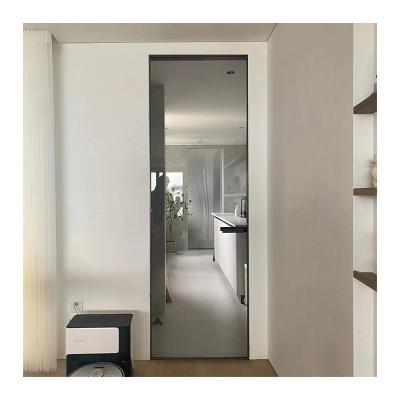 China MOKK New Design Waterproof Black Narrow Frame Soundproof Tempered Glass Aluminum Glass Door For Bathroom for sale