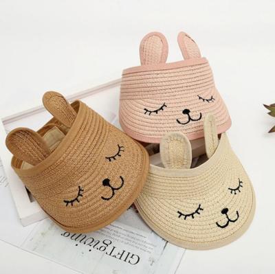 China UV Embroidery Cat Children Folding Straw Hat Summer Spring Beach Brim Protection Packable Comfortable Wide Outdoor Sun Visor Sun Hat for sale