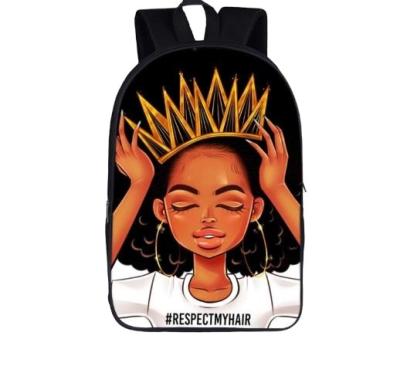 China Customized Anti-theft Teenager School Bags Afro Lady Children Customized Backpacks Polyester Creative Printed Cartoon Fashion Unisex Zipper for sale