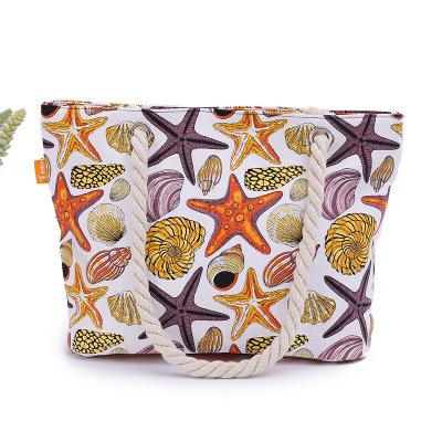 China 2020 New Style Lightweight Shells And Starfish Pattern Large Capacity Canvas Tote Shopping Bag for sale