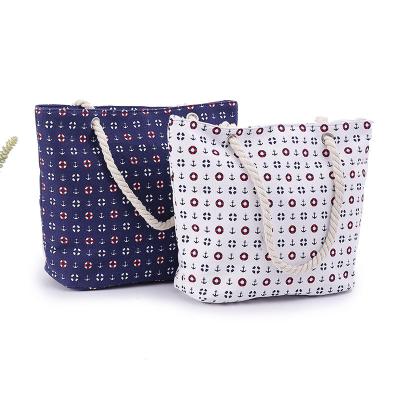 China 2020 Lightweight New Style Boat Anchor Pattern Large Capacity Canvas Tote Shopping Bag for sale