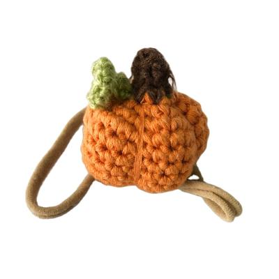 China Fashion Wool Knitting Cute Little Pumpkin Halloween Decoration Elastic Hair Bands Scrunchies Kids Hair Accessories for sale