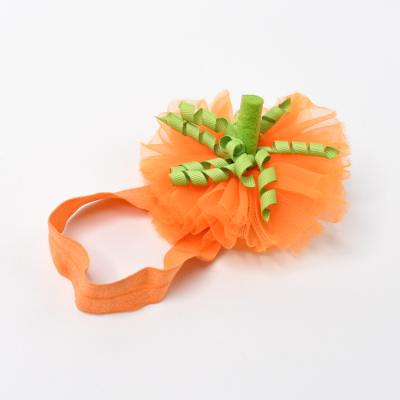 China Sporty High Quality Flower Orange Top Bow Mesh Hair Elastic Bands Large For Baby Little Girls Accessories for sale