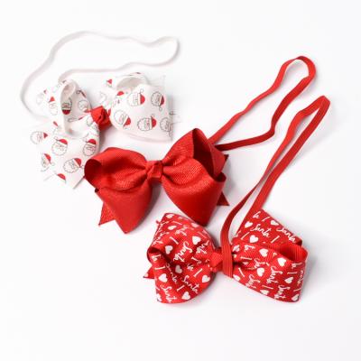 China Sweet Red Butterfly Bow Ties Heart Christmas Children Hair Bands Elastic Headband Hair Accessories For Women Babies for sale