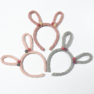 China Girls Hair Decoration Hair Decorate Circles Headband Rabbit Ears With Wool Ball Cute Children Girls Hair Circle for sale