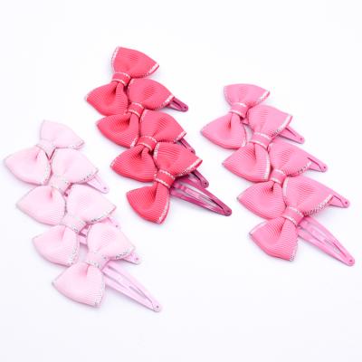 China Customized Plastic Polyester Baby Pink Bowknot Butterfly Hair Clip Hairpin For Kids Hair Accessories for sale