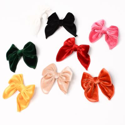 China Soft Party Solid Color Velvet Butterfly Bow Kids Hair Clip Children Hair Use Accessories For Girls for sale