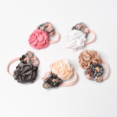 China 2021 Party News Fashion Soft Cute Women Girls Pony Tail Holder Scrunchies Elastic Hair Band Silk Hair Ties Flower Pearl Tie Band for sale