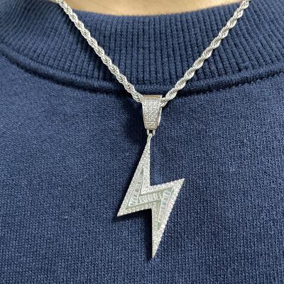 China New Environmentally Friendly Ice Out Diamond CZ Lightning Hip Hop Pendant Necklace Iced Out Pendant for sale