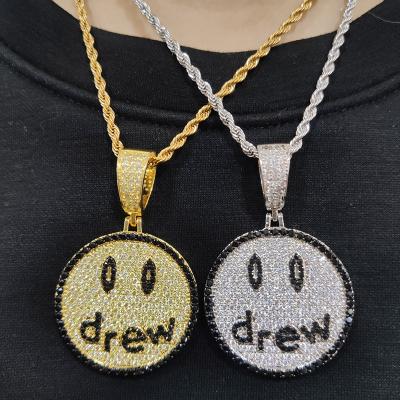 China Smiley Face Silver 14K Gold Hip Hop Pendant Necklace Environmentally Friendly CZ Diamond Ice Out Pendant Drew For Man for sale