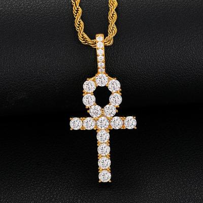 China Fashion Jewelry S925 Sterling Mosanson VVS Ankh Key Hip Hop Necklace Environmentally Friendly Silver Cross Pendant for sale