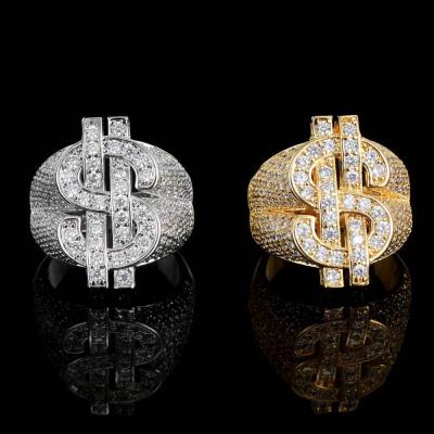 China Hiphop Iced Out CIA Dollar Sign Cool Seals Rings Crystal Bling Gold Color Brass USA For Men Hip Hop Jewelry for sale