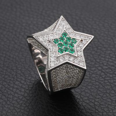 China Vintage S925 Sterling Silver Mens Hip Hop Inlaid With Mosans VVS Star Ring Five-pointed Sapphire Ring for sale