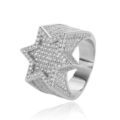 China Hip Hop Bling Casual/Sporty Men's Jewelry Micro Pave Green/White Zircon Six Pointed Star Rings for sale