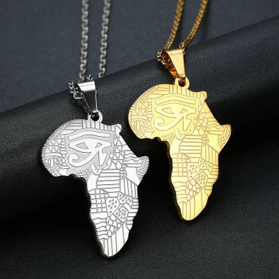 China Wholesale Custom Creative Personality Environmental Friendly Men's Eye Of Horus Necklace Stainless Steel Africa Map Pendant for sale