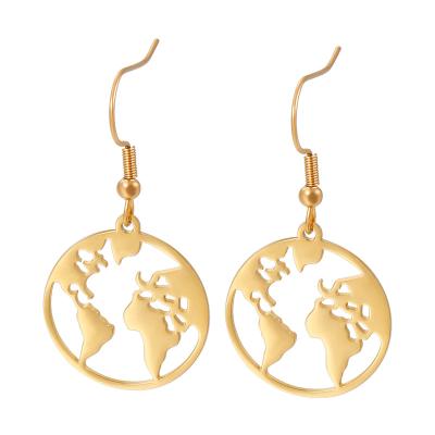 China 2022 Wholesale Custom Exquisite CLASSIC Factory Travel Jewelry Earth World Map Stainless Steel Stud Earrings For Women for sale