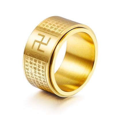 China FASHIONABLE scripture turning stainless steel Ring Buddhism Transit Heart Men and women gold and silver ring for sale