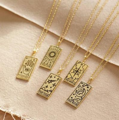 China New Trendy Fashion 18k Gold Plated Engraved Different Pattern Tarot Card Women Jewelry Necklace for sale