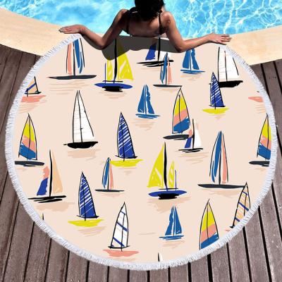 China Custom Printing Round Beach Towel QUICK DRY Microfiber Towel Full Printed With Fringes for sale