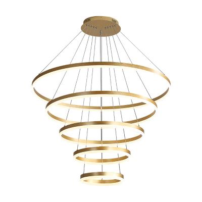 China Modern Modern Gold Hotel Lobby Decorative Circle Rings LED Acrylic Pendant Light Living Room Led Chandeliers for sale