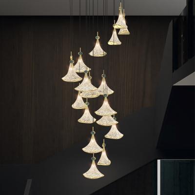 China Modern Luxury Acrylic Modern Pendant Light Staircase Chandelier Shade Horn Lighting for High Ceiling Decoration for sale