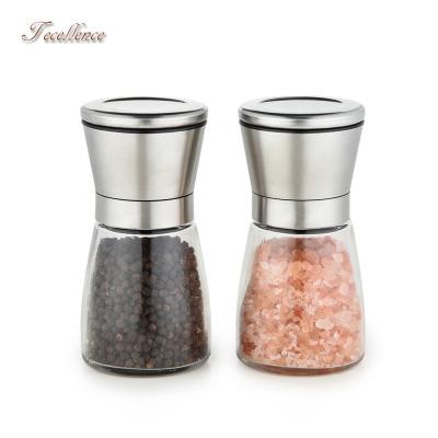 China Viable Salt Manual Pepper Grinder Set, Stainless Steel Pepper Grinder Mill with Glass Bottle for sale