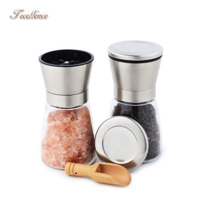 China Sustainable Premium Manual Grinder 2-Piece Stainless Steel Pepper Mill Salt and Pepper Set with Wooden Spoon for sale