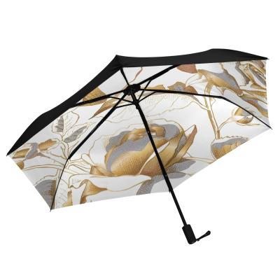 China Special Promotion Customized Fashion Designed Printing Manual Open Close 3 Folds Rain Umbrellas With Custom Logo Prints for sale