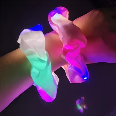 China 2021 Unique Party Amazon Hit Led Light Up Glow Rainbow Girls Big Rope Satin Hair Scrunchies Elastic Hair Bands Silk Hair Bands Product for sale