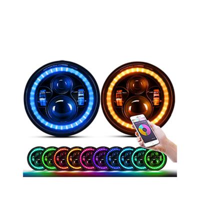 China 2020 New Design Automotive DRL Dot Approved Led Headlight RGB 7inch Round Led Headlamp for sale