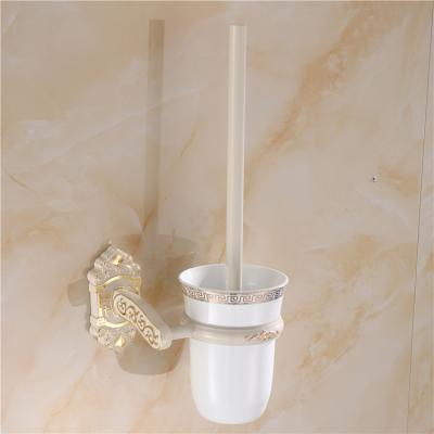 China Exquisite Wall Mounted Ivory White Gold Bathroom Accessories Modern Hot-selling European Style Toilet Brush Holder for sale