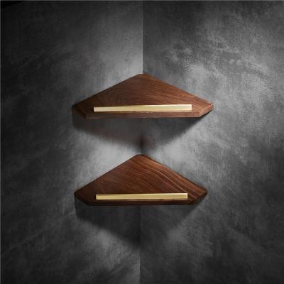 China Wall Mounted Type Healthy Bathroom Accessories And Tasteless Walnut Brushed Gold Shelf Student Dormitory Corner Multifunctional Shelf for sale