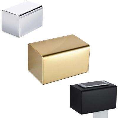 China Home Or Hotel Bathroom Toilet Paper Box Viable Black Gold Silver Can Be Stored Wall Mounted Waterproof Stainless Steel Tissue Box for sale