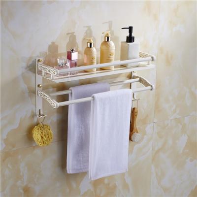 China Wall Mounted Type High End Ivory Gold White Lacquered Metal Single Layer Bathroom Shelf With Stem for sale