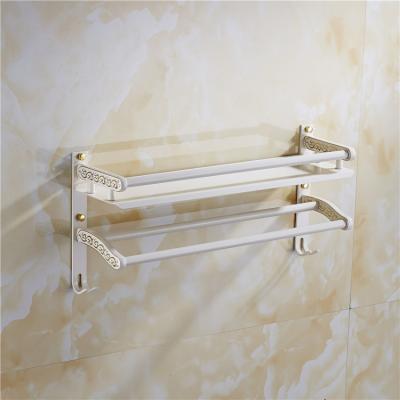 China Wall Mounted Type Bathroom Accessories Wholesale Towel Rack Carved White Gold Ivory Single Layer Rack With Pole for sale