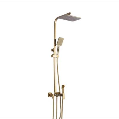 China Faucet With Slide Bar Bathroom Shower Gold Brass Faucet Hot And Cold Wall Mounted Thermostatic Shower Set for sale