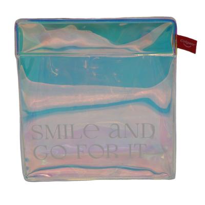 China Recyclable Holographic Waterproof Transparent PVC Custom High Zipper Cosmetic Bag for sale