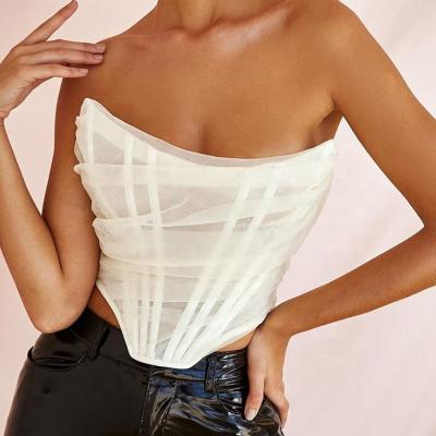 China 2021 summer American women's fashion spring and fishbone mesh crop tops corset vest women's QUICK-DRY short tops for sale