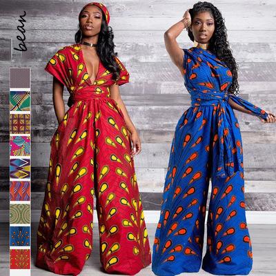 China Hot Selling 2021 Cotton Print Work Work African Maxi Women Pants Look Like Dresses Fashion Ankara Women Infinity Pants for sale