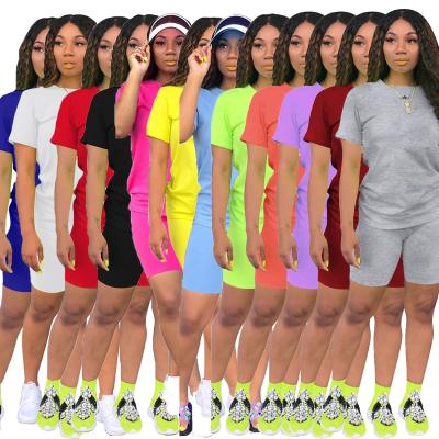 China Other Hot Sale Women Short Sleeve T-Shirts And 2 Pieces Cycling Equipment Pants Sets Sport Short Set for sale