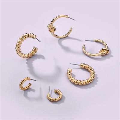 China 3 Pair TRENDY Oversized Geometric Pearl Circle Earrings For Women Gold Twist Earring Set Big Brincos Circle Fashion Jewelry for sale