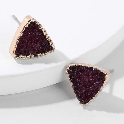 China 2020 Cute Hot New Style Trendy Jewelry Geometric Druzy Shape Resin Wrapped Alloy Plated Mini Stud Earrings for sale