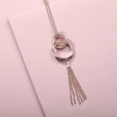 China FASHIONABLE High Quality Rhodium Plated Long Snake Chain Necklace with Tassel and O-bar Chain T-bar for Women for sale