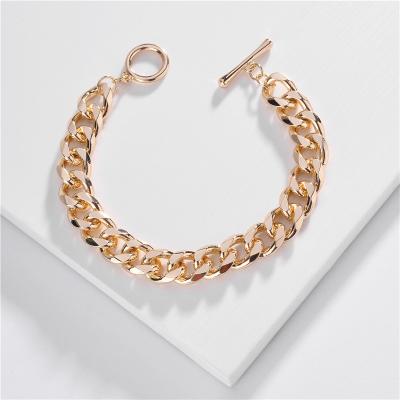 China 2020 TRENDY Gold and Rhodium Color Cuba Top Quality Plating Thick Chain Bracelet for Shopping for sale