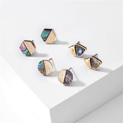 China Trendy Jewelry Fashion Shell Geometric Mini Stud Earrings Natural Blue For Women for sale