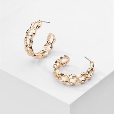 China Fashion TRENDY jewelry simple design gold zinc alloy color plated irregular shape metal circle wholesale chain earrings for sale